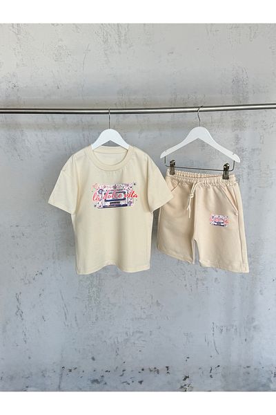 KAPROLLI Ladolce Patterned Unisex Tshirt Shorts Girls Boys Kids Bottom Top Set Tshirt Shorts Set School Nursery Set