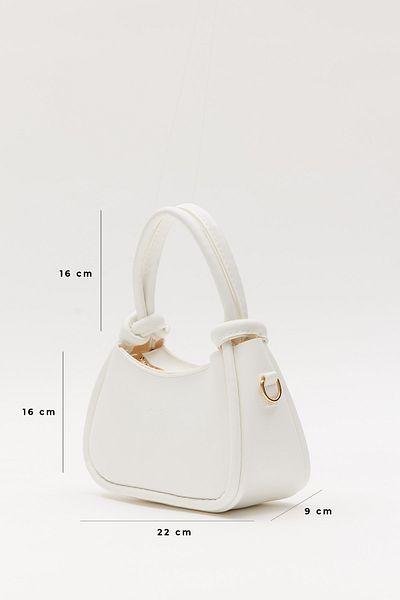 Shanta White D29 Hand and Shoulder Baguette Bag with Adjustable Strap and Single Zipper Compartment