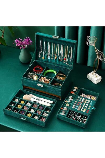 Generic Brand Green Jewelry Box Organizer, 3 Layers Jewelry Organizer with Lo...