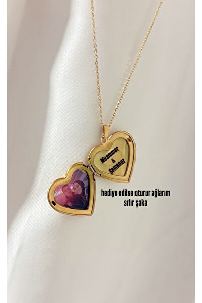 Çelik Kalpli Kapaklı Resimli Kolye - Hiç Çıkarma Kolyesi