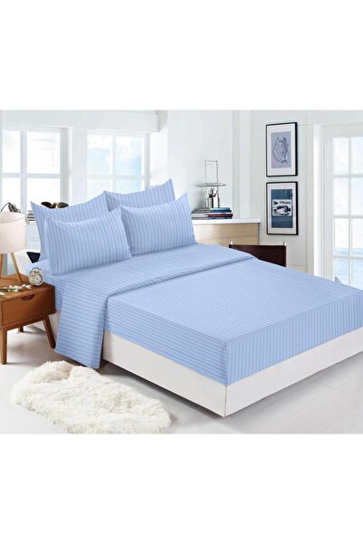 FIONNA.RO Lenjerie De Pat din Damasc Finetat Cu Elastic - Albastru