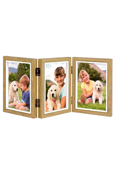 Generic Brand 4x6 Triple Picture Frame 3 Hinged MDF Wood,3 Photos Folding Pho...