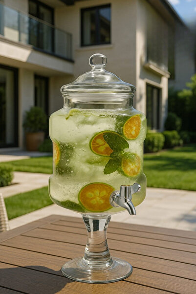 welcomein 5.5 Litre Ayaklı Cam Sebil – Musluklu İçecek Dispenseri | Limonata, Detoks, Aromalı Su Sunumluk