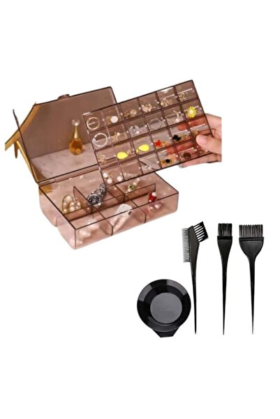 Generic Hebron 3 Layer Acrylic Jewelry Box with Hair Dye Color Brush and Bowl Set.