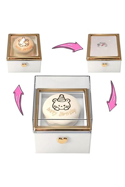 Generic هدايا عيد ميلاد للنساء، صندوق حلقي دوار على شكل كعكة دب لطيف، صندوق ه...