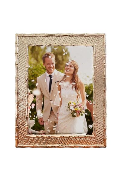 Generic إطار صورة معدني ذهبي SYOSI مقاس 5 × 7 بتصميم من الخيزران، زجاج عالي ا...