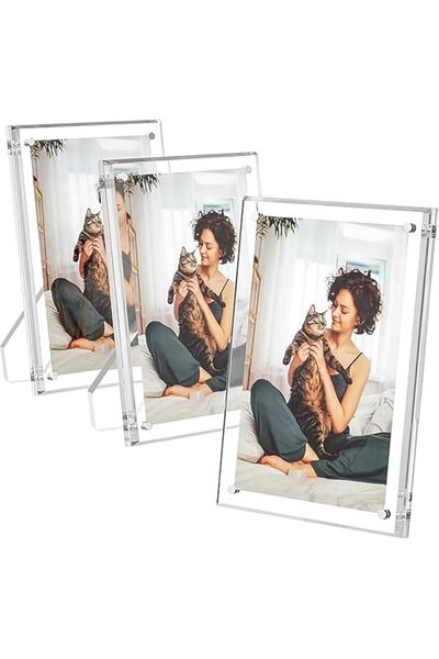 Generic مجموعة إطارات صور أكريليك من تزوييق، مكونة من 3 قطع، إطار صورة شفاف م...