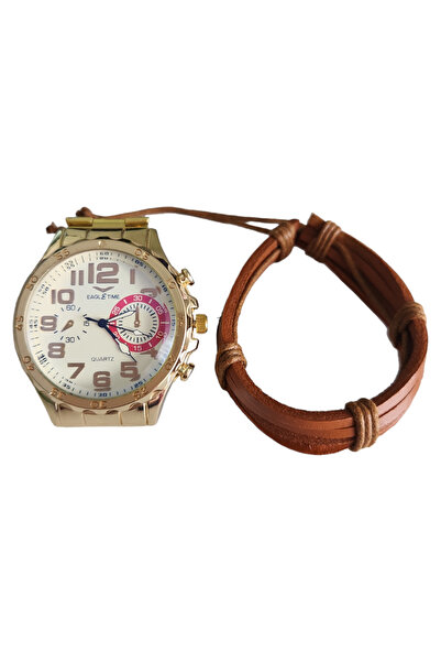 OEM Ceas barbatesc elegant, bratara metalica aurie, display analog, mecanism quartz