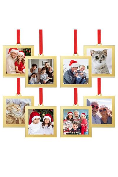 Generic UNIQOOO 8 Pcs Christmas Acrylic Gold Photo Frame Ornaments for Display Picture, 2.5 x 2.5" Festive
