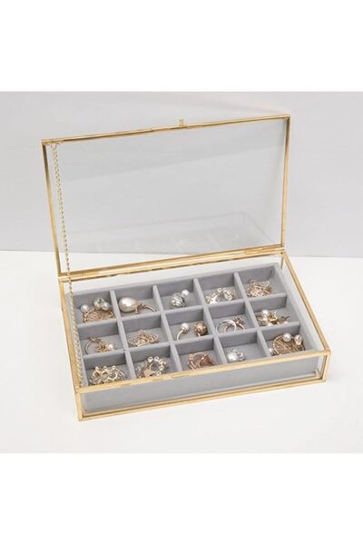 Generic صندوق تخزين المجوهرات، منظم مجوهرات من الزجاج المقسّى بغطاء شفاف، 15 ...