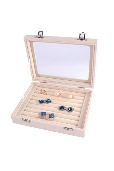 Generic Brand WANGCL Ring Storage Case Jewellery Box, 7 Slots Velvet Clear Li...