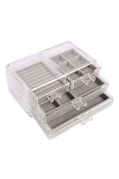 Generic Brand 3-Layer 4-Drawer Transparent Plastic Soft Liner Jewelry Watch S...