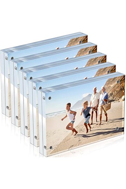 Generic مجموعة من 5 إطارات صور أكريليك لسطح المكتب بدون إطار إطار صور شفاف مز...