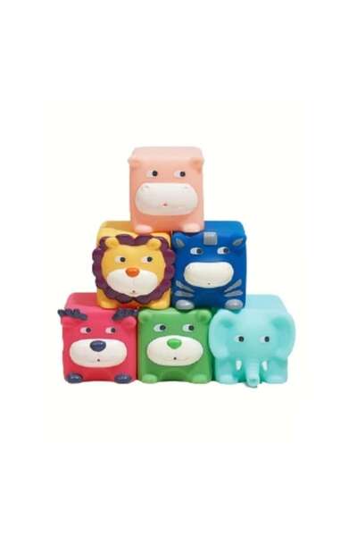 Creative World Toys Set 6 Soft Cubes with Wild Animals for Teething and Bath, Multicolor, Silicone
