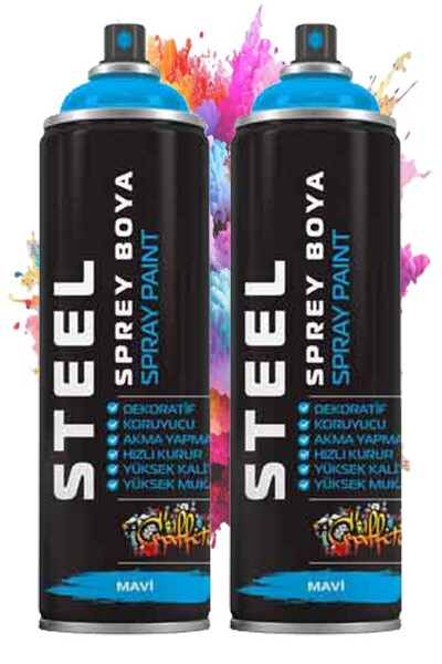 Artlantis Mavi Sprey Boya 200 ml 2 Adet Hızlı Kuruyan Profesyonel Ahşap Plastik Demir Metal Cam Porselen Duvar