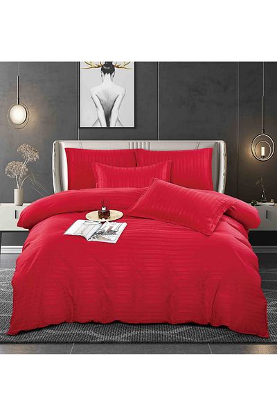 FIONNA.RO Ministriped Satin Damask Bed Linen - Red