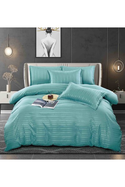 FIONNA.RO Ministriped Satin Damask Bed Linen - Azure Blue