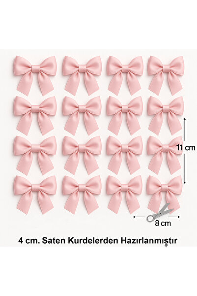 serap çiçekçilik 10 Adet 4 Cm. Pembe Saten Fiyonk 8*11 Cm Geniş Pembe Fiyonk