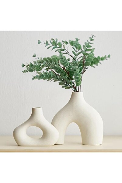 Generic Lastingset White Ceramic Vase Set of 2 for Modern Home Decor, Round M...