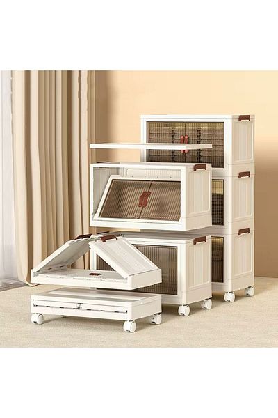 HİMO 5-tier white wardrobe with wheels, modern and contemporary, foldable, detachable and stackable
