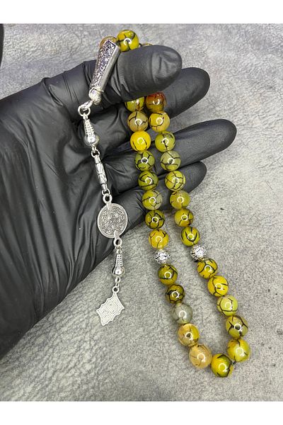 Mos Tespih Green Moss Agate Stone Large Size High-End Natural Stone Prayer Beads