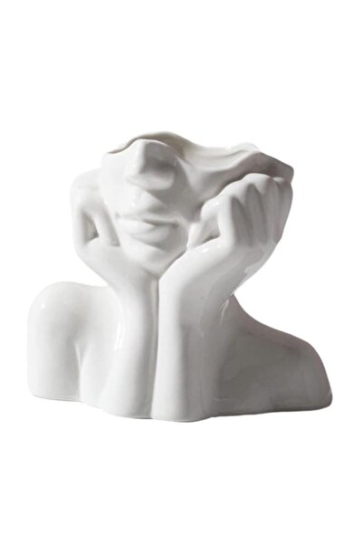 Generic Housoutil White Ceramic Face Vase Artistic Head Planter Human Body Fl...