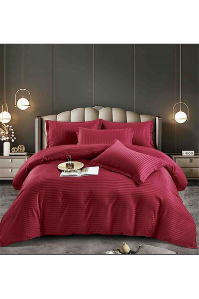 FIONNA.RO Satin Damask Bed Linen 6 Pieces - Burgundy