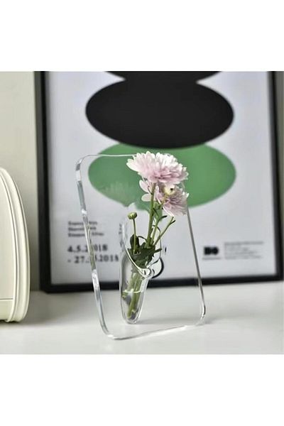 Generic Clear Acrylic Frame Flower Vase, Modern Decorative Vases for Home, Desktop, Bookshelf, Bedroom, Liv