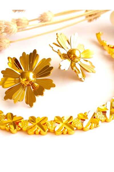 RSB Bijuteri Küpe ve Bileklik Altın Kaplama 2'li set 316 L Çelik + Hediye paket