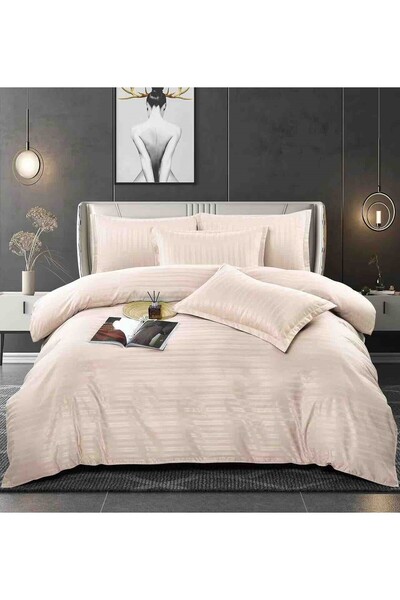 FIONNA.RO Ministriped Satin Damask Bed Linen - Beige