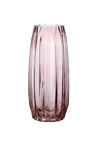 Generic Purple Pink Modern Ribbed Glass Vase, Tall/Short Decorative Vase for Flowers, Candles & Accents, Id