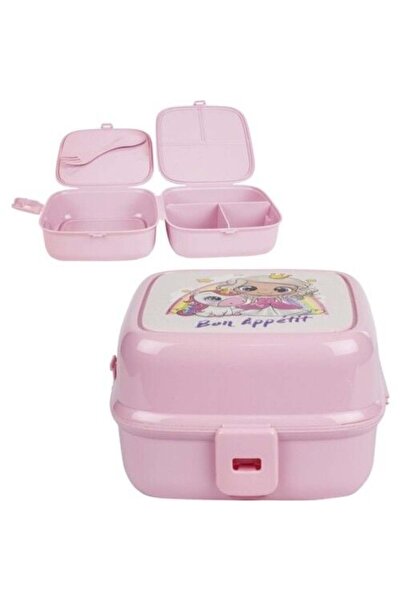 Evvano وعاء تغذية بوركي لول منقوش بأربعة أقسام مع شوكة - وعاء النظام الغذائي