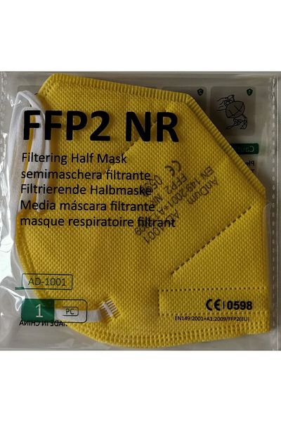 THK Mască galbenă FFP2, model AD-1001, 5 straturi, conformă CE, ambalată individual