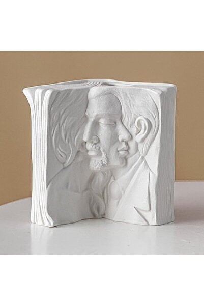 Generic مزهرية سيراميك، للديكور المنزلي، مزهرية بيضاء على شكل كتاب، مزهرية زه...