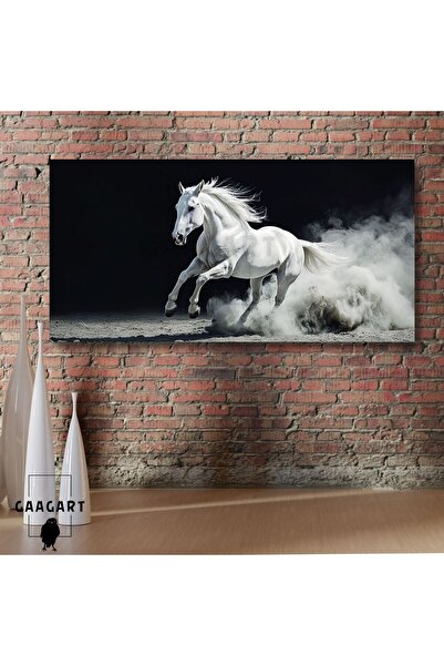 GAAGART Panoramik Kanvas Duvar Tablosu Koşan Beyaz At
