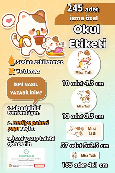 Sticker Ekspres Okul Etiketi Sevimli Kediler Kedi Temalı Kalem Defter Etiketi...