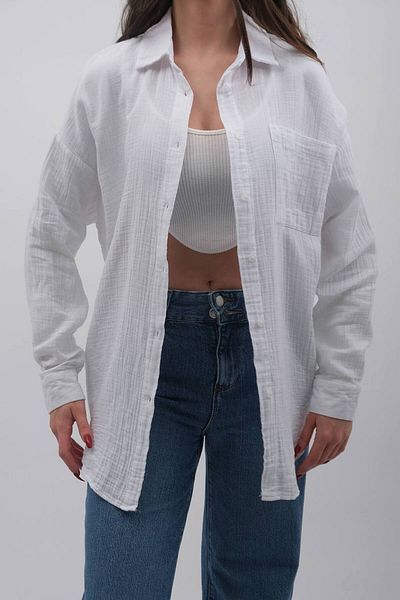 Mixray Oversize Pocketed Muslin Women's Shirt