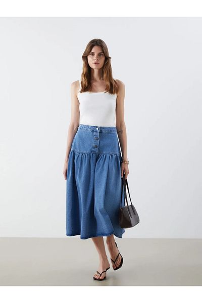 LC Waikiki Natuvera Purple Standard Fit Pleated Jean Skirt