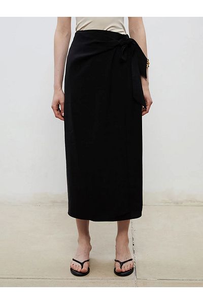 LC Waikiki Soulife Black Elastic Waist Modal Textured Tie Skirt