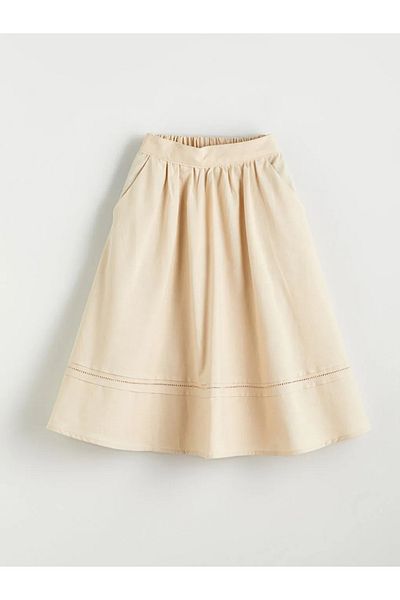 LC Waikiki Lcw kids beige elastic waist linen blend girl's skirt