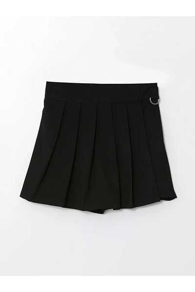 LC Waikiki Lcw Kids Black Elastic Waist Pleated Girls' Short Skirt