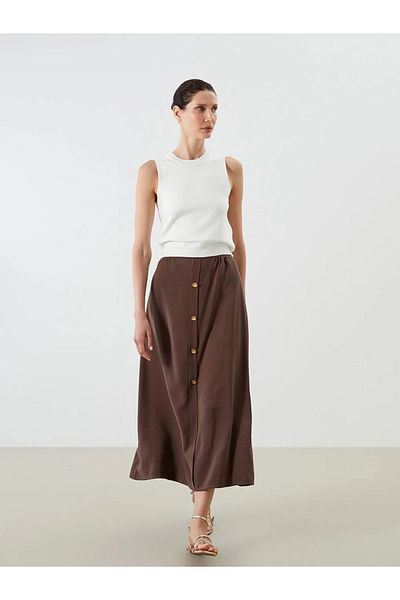 LC Waikiki Lcwaikiki Classic Brown Elastic Waist Pleated Skirt