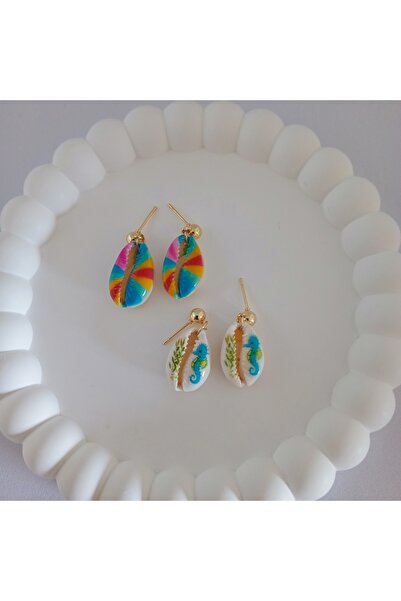 Ödül Moda مجموعة أقراط من الصدف الحقيقي مكونة من قطعتين