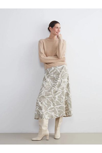 LC Waikiki Lcw Grace Green Patterned A-Line Skirt with Elastic Waist