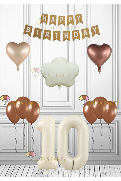 LOTUS PARTY Σετ γενεθλίων Retro Cloud Cream Retro Cloud - Καφέ Καρδιά Καφέ Μπαλόνι Kraft Happy 10 Years Old