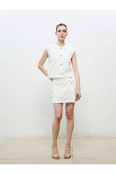 LC Waikiki Soulife White Waist Zippered Openwork Brode Women's Shorts Skirt