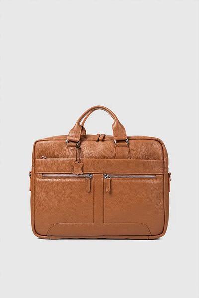 MORCA Genuine Leather Unisex Briefcase with Laptop Compartment 15.6" Inch Tan