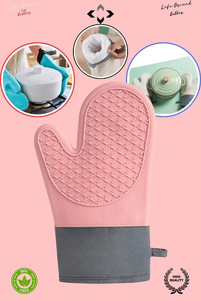 LİGROUND 1 Pcs 100% Silicone Fireproof Non-Stick Silicone Oven Mitts Kitchen Gloves Heat Resistant Gloves