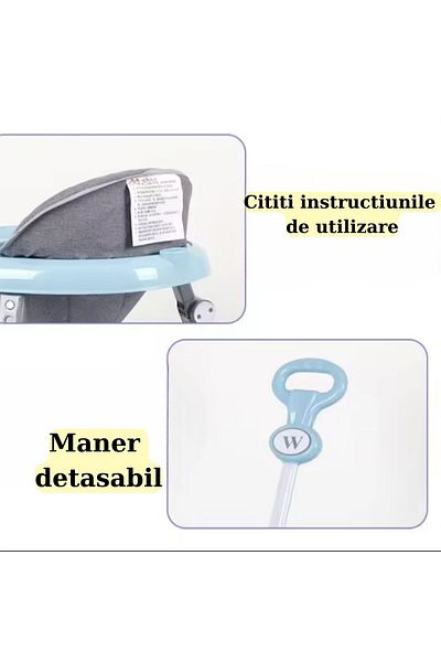 MNS Premergător pliabil Cone-Design cu 6 roți pivotante, bază lată de 69 cm și consolă detașabilă