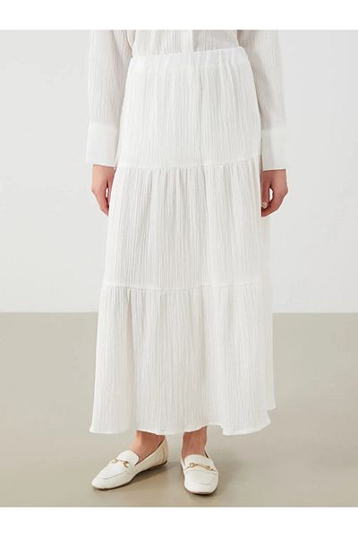 LC Waikiki Lcwaikiki Classic White Textured Folded Muslin Skirt with Elastic Waist